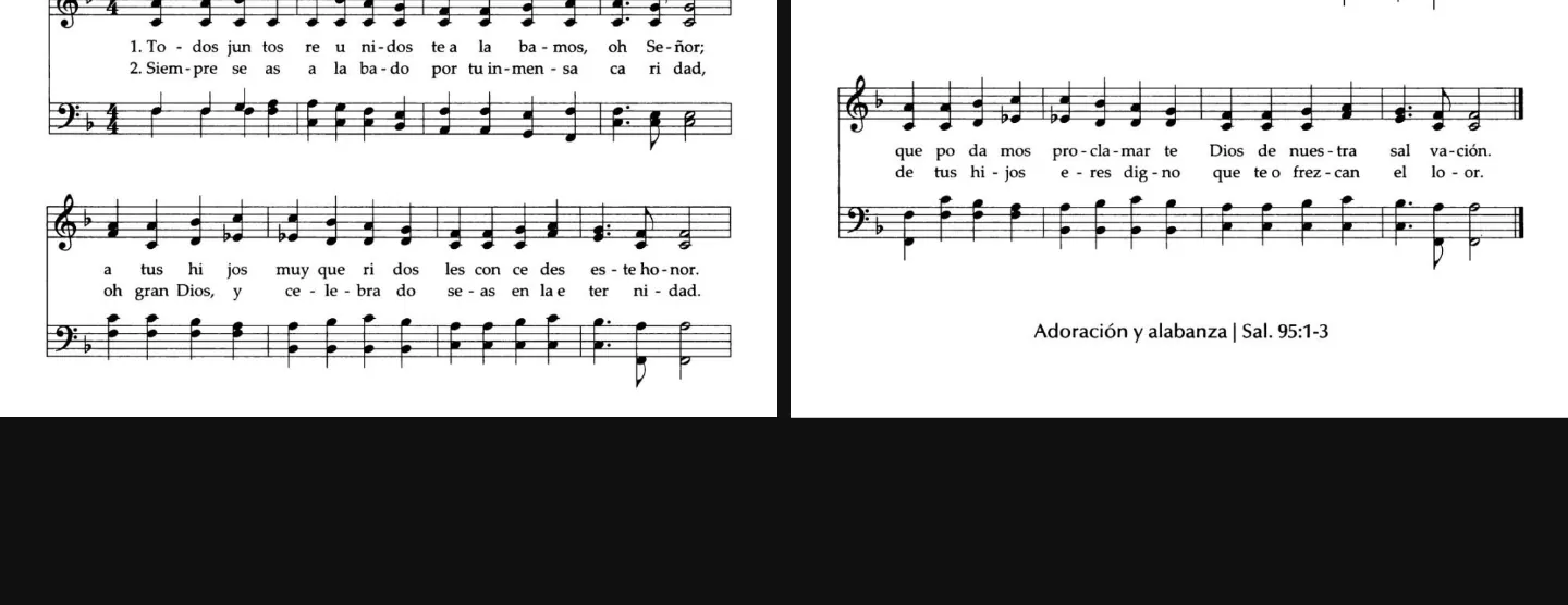 La partitura del himno 12 en dos columnas, ocupando toda la pantalla.